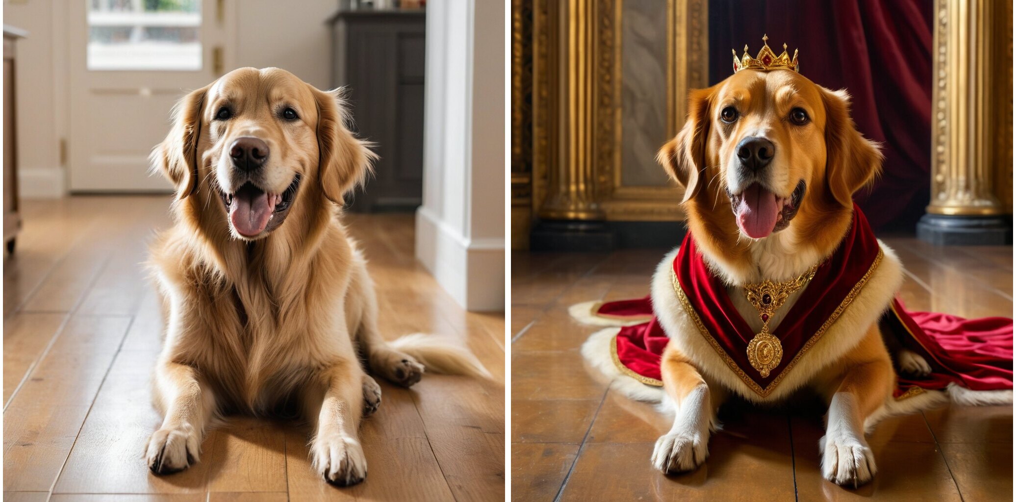 Golden retriever photo transformed into a royal portrait