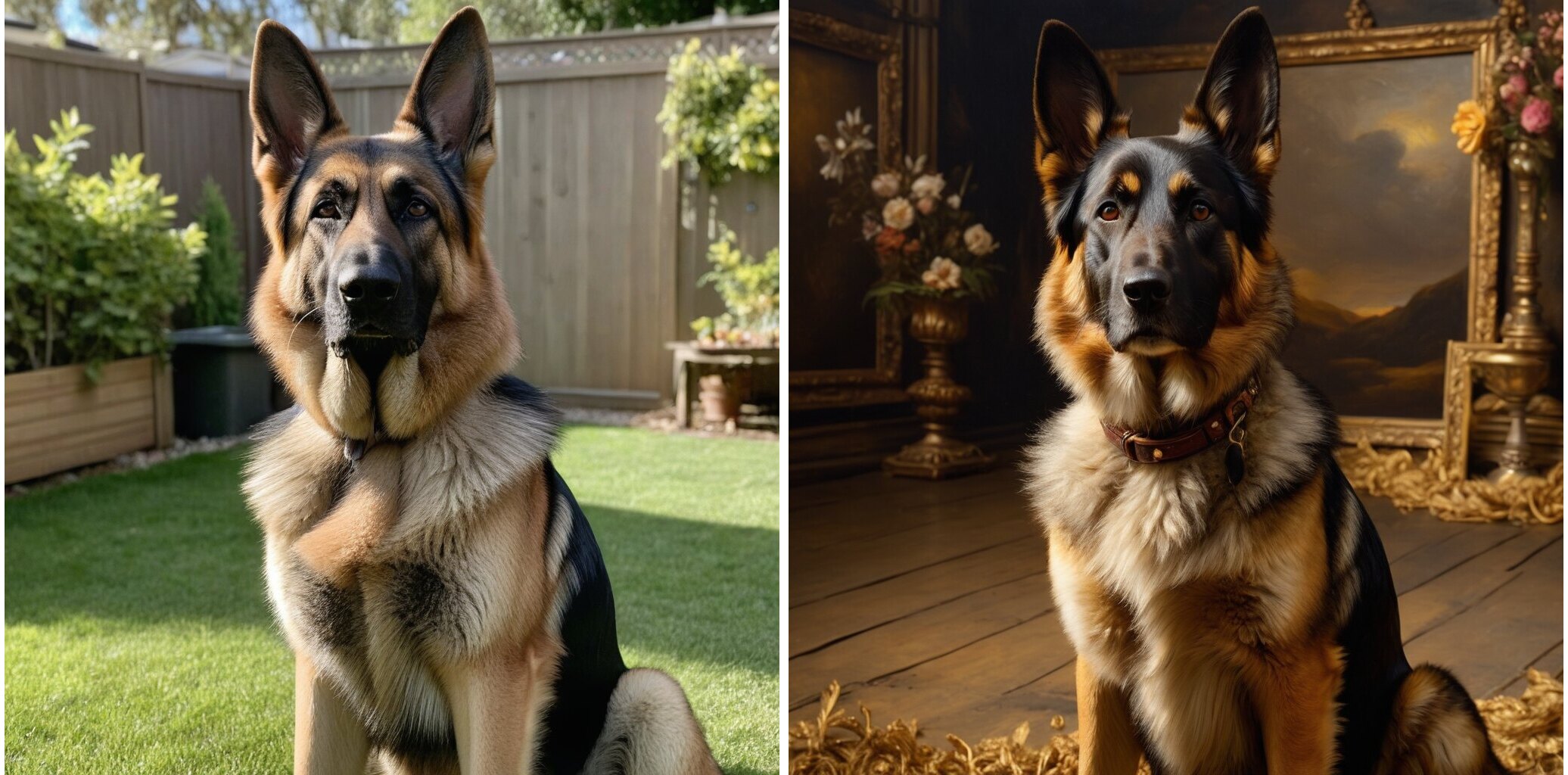 German shepherd photo transformed into an oil painting portrait